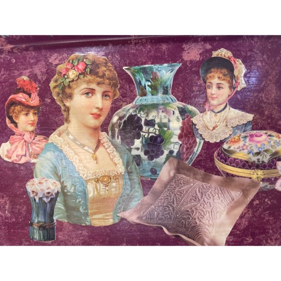 Victorian Decopage Tray Handpainted Decor Serving Piece - Picture 3 of 3